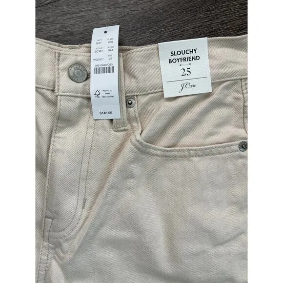 NWT J.Crew Slouchy Boyfriend Jean In Ecru Size 25
