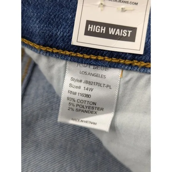NWT Judy Blue Boyfriend Fit High Rise Jeans Womens 14W Stretch Distressed Blue
