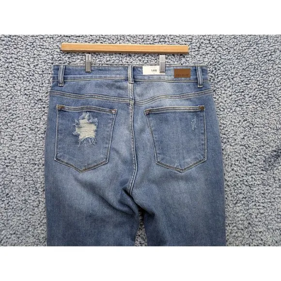 NWT Judy Blue Boyfriend Fit High Rise Jeans Womens 14W Stretch Distressed Blue