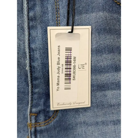 NWT Judy Blue Boyfriend Fit High Rise Jeans Womens 14W Stretch Distressed Blue