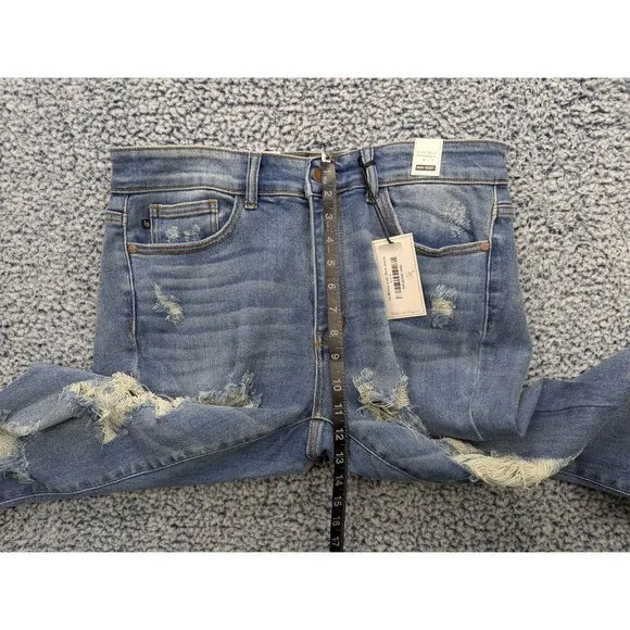 NWT Judy Blue Boyfriend Fit High Rise Jeans Womens 14W Stretch Distressed Blue