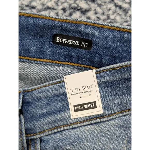 NWT Judy Blue Boyfriend Fit High Rise Jeans Womens 14W Stretch Distressed Blue