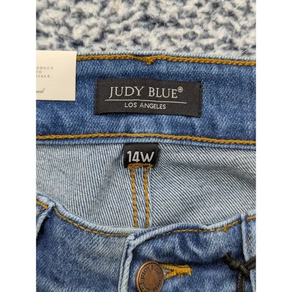NWT Judy Blue Boyfriend Fit High Rise Jeans Womens 14W Stretch Distressed Blue