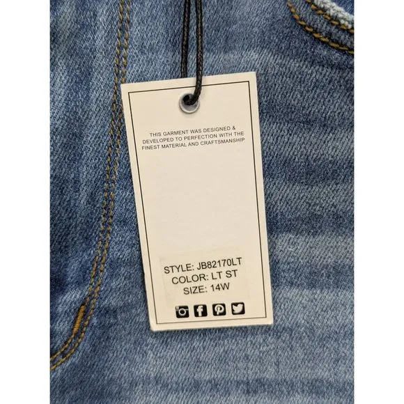 NWT Judy Blue Boyfriend Fit High Rise Jeans Womens 14W Stretch Distressed Blue