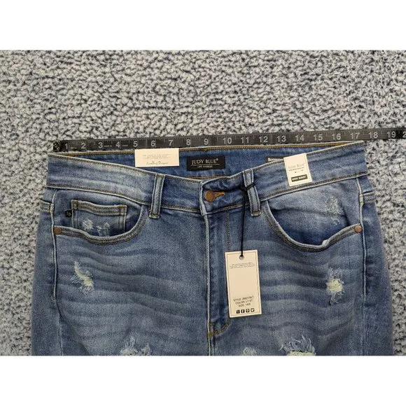 NWT Judy Blue Boyfriend Fit High Rise Jeans Womens 14W Stretch Distressed Blue