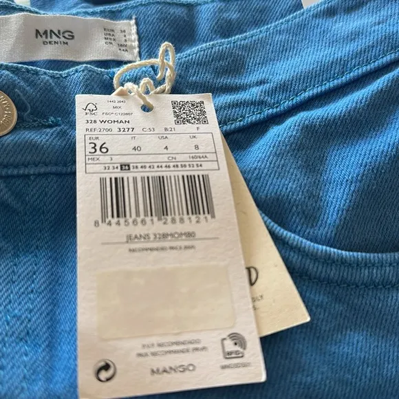 NWT MNG DENIM MOM JEANS COTTON BLUE STRAIGHT LEG
