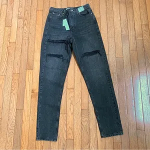 NWT Top Shop Mom Jeans 6 / 28 Distressed Tapered Leg Tall Black