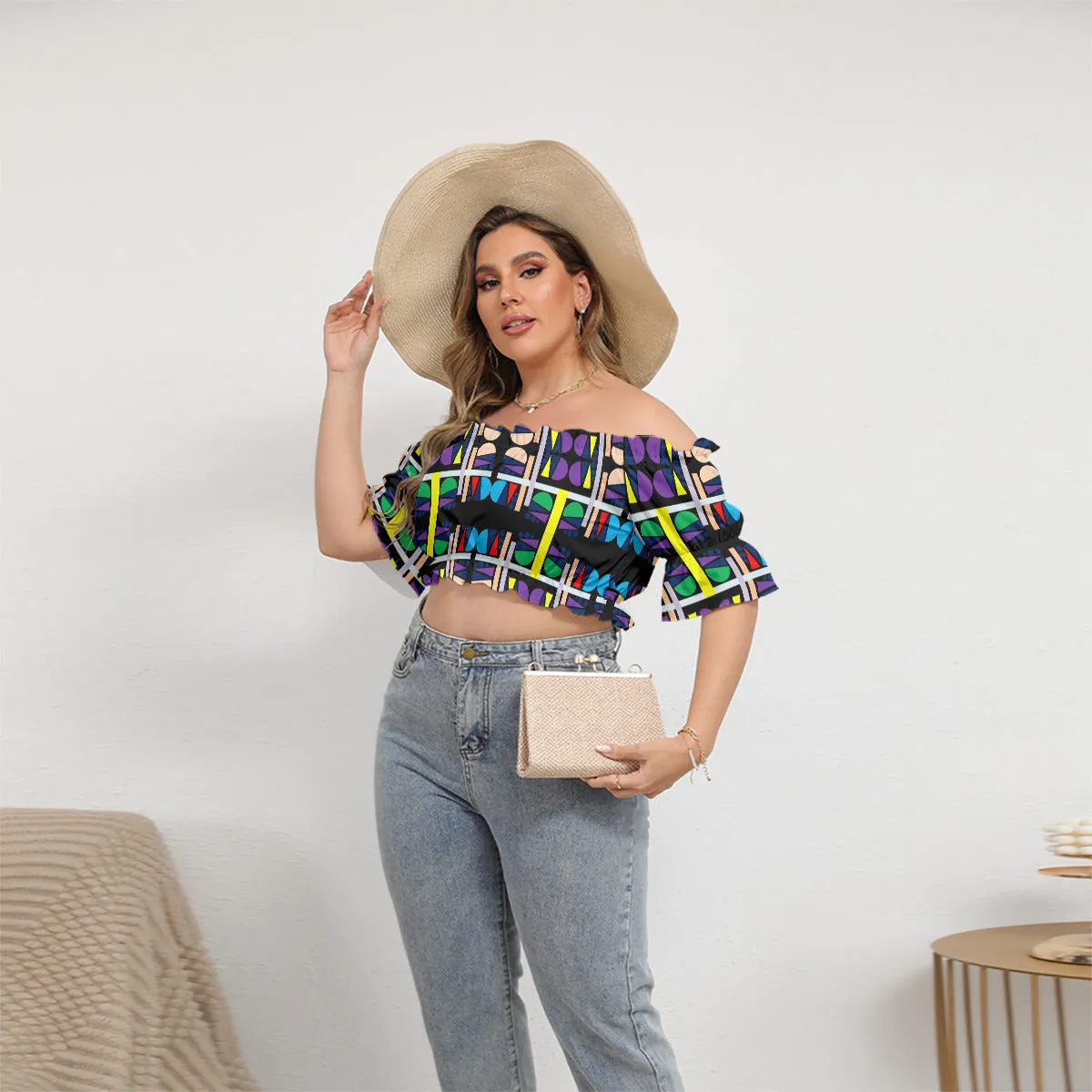 OD Women's Off-shoulder (FF) Puff Sleeve Cropped Top GH4