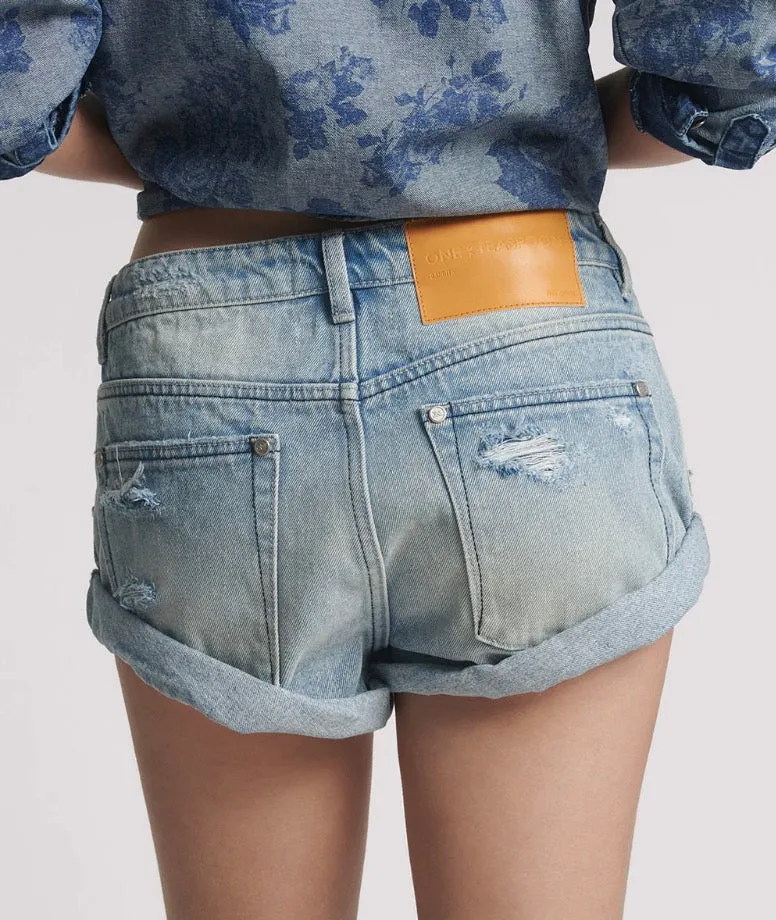 One Teaspoon - Bandits Low Waist Messed Up Denim Shorts - Salty Dog Blue