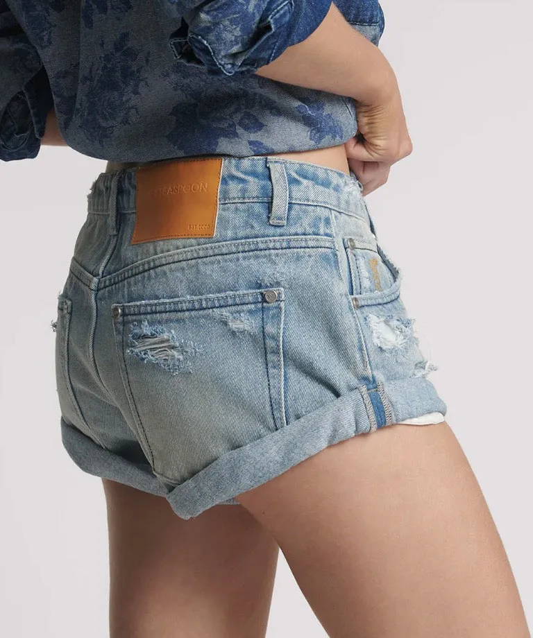One Teaspoon - Bandits Low Waist Messed Up Denim Shorts - Salty Dog Blue