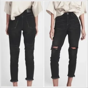 One Teaspoon High Waisted Mom Fit Tapered Leg Washed Black Distressed Jeans