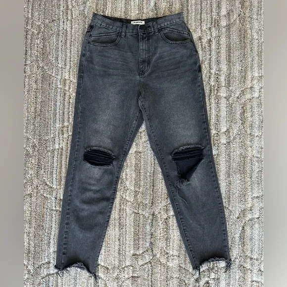 One Teaspoon High Waisted Mom Fit Tapered Leg Washed Black Distressed Jeans