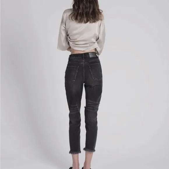 One Teaspoon High Waisted Mom Fit Tapered Leg Washed Black Distressed Jeans