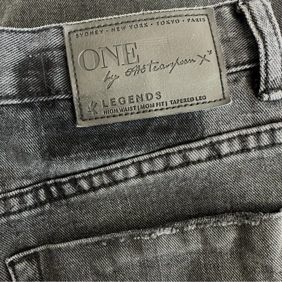 One Teaspoon High Waisted Mom Fit Tapered Leg Washed Black Distressed Jeans