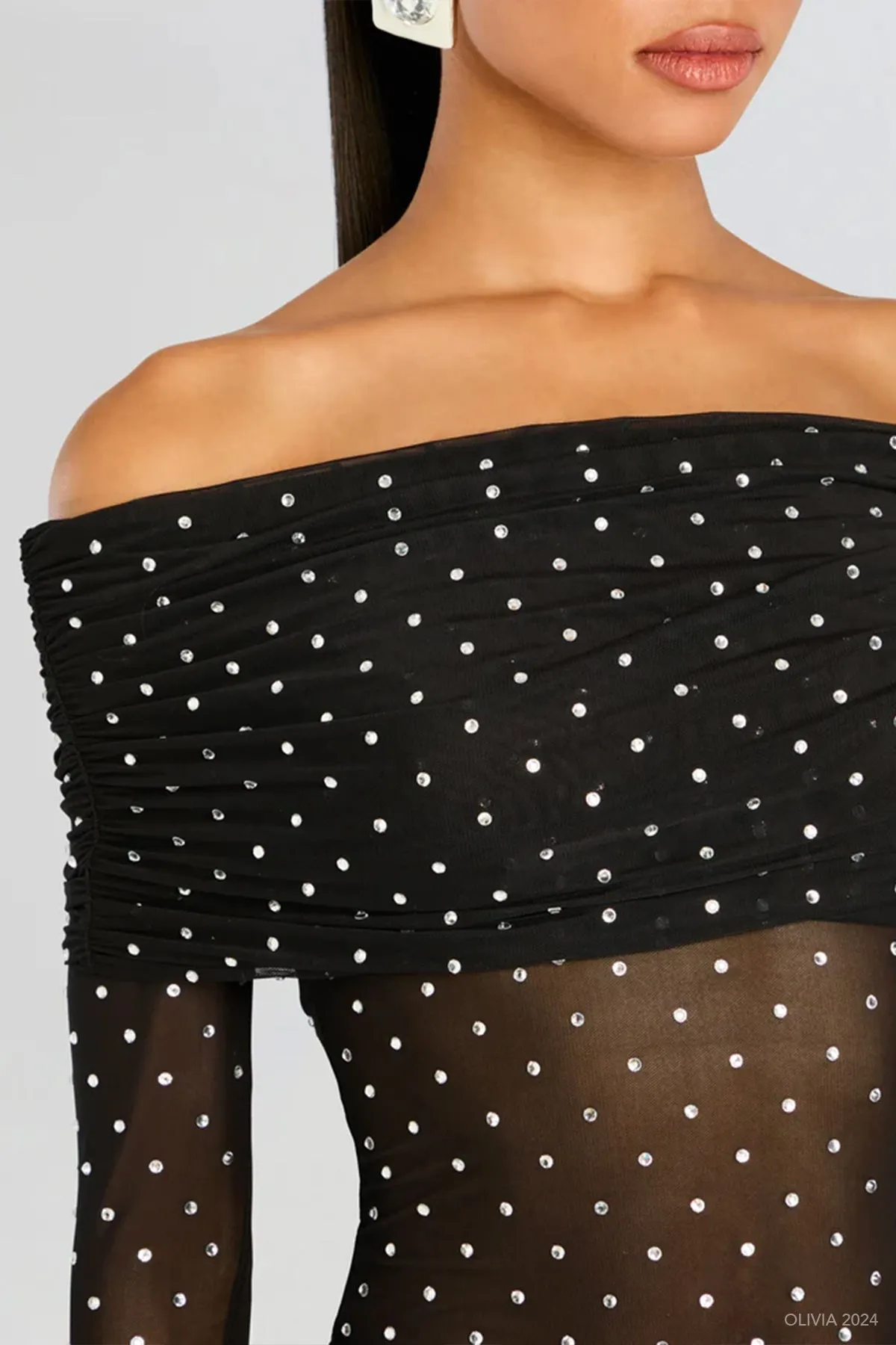 Oriana Mesh Top in Black Silver
