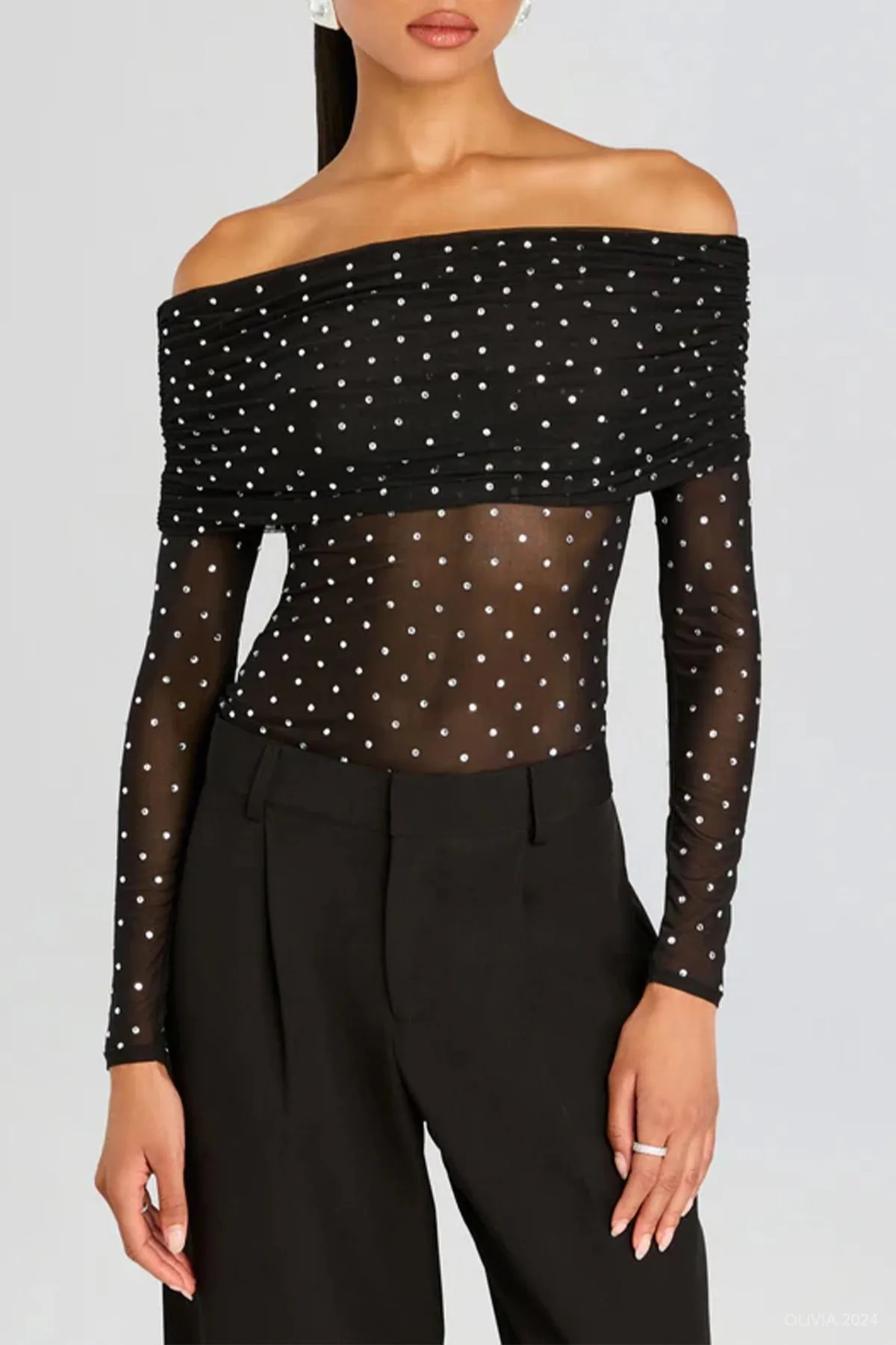 Oriana Mesh Top in Black Silver