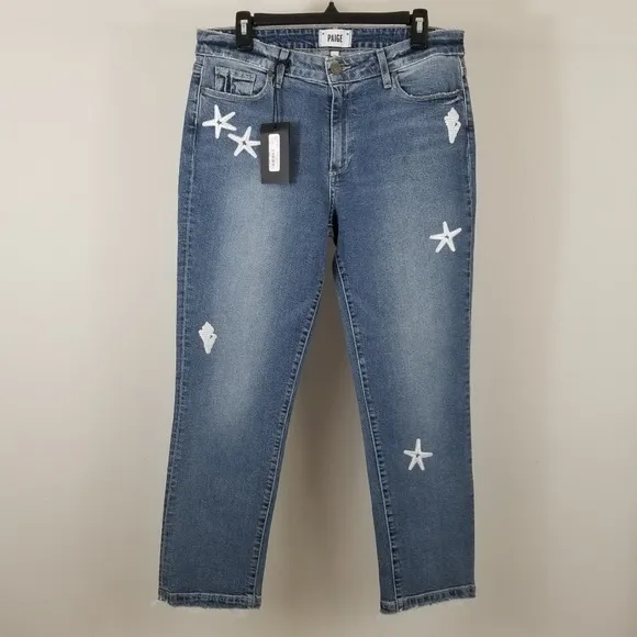 Paige Brigitte Oceania Boyfriend Skinny Ankle Crop Denim Jeans 30x27