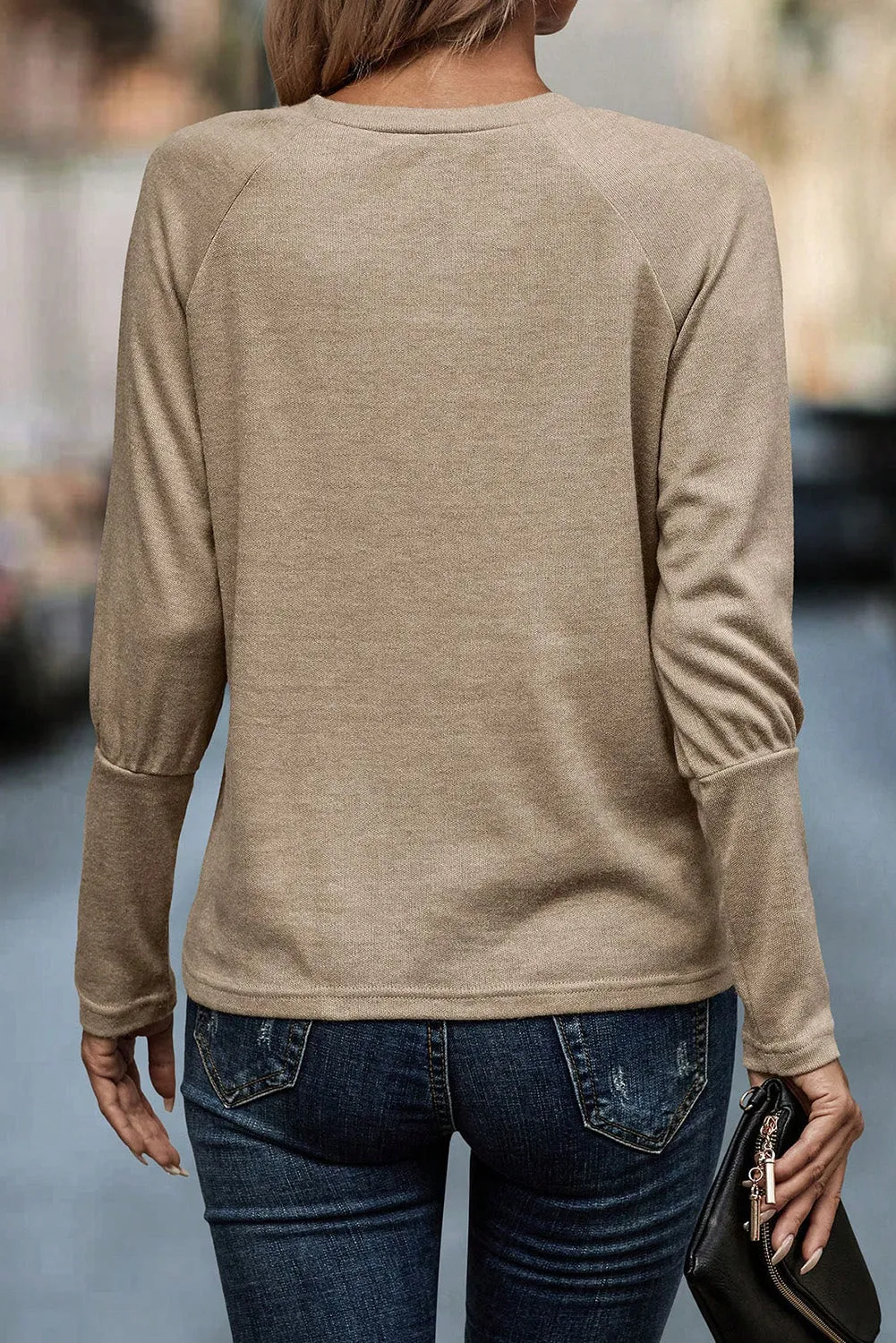 Pale Khaki Solid Raglan Sleeve Tee