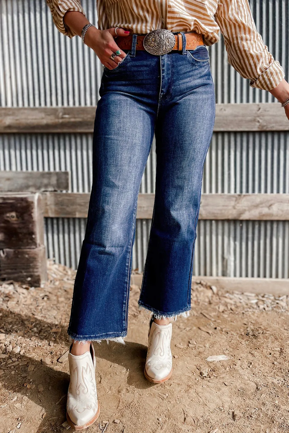Palmer, Mineral Wash Raw Hem High Waist Flared Jeans