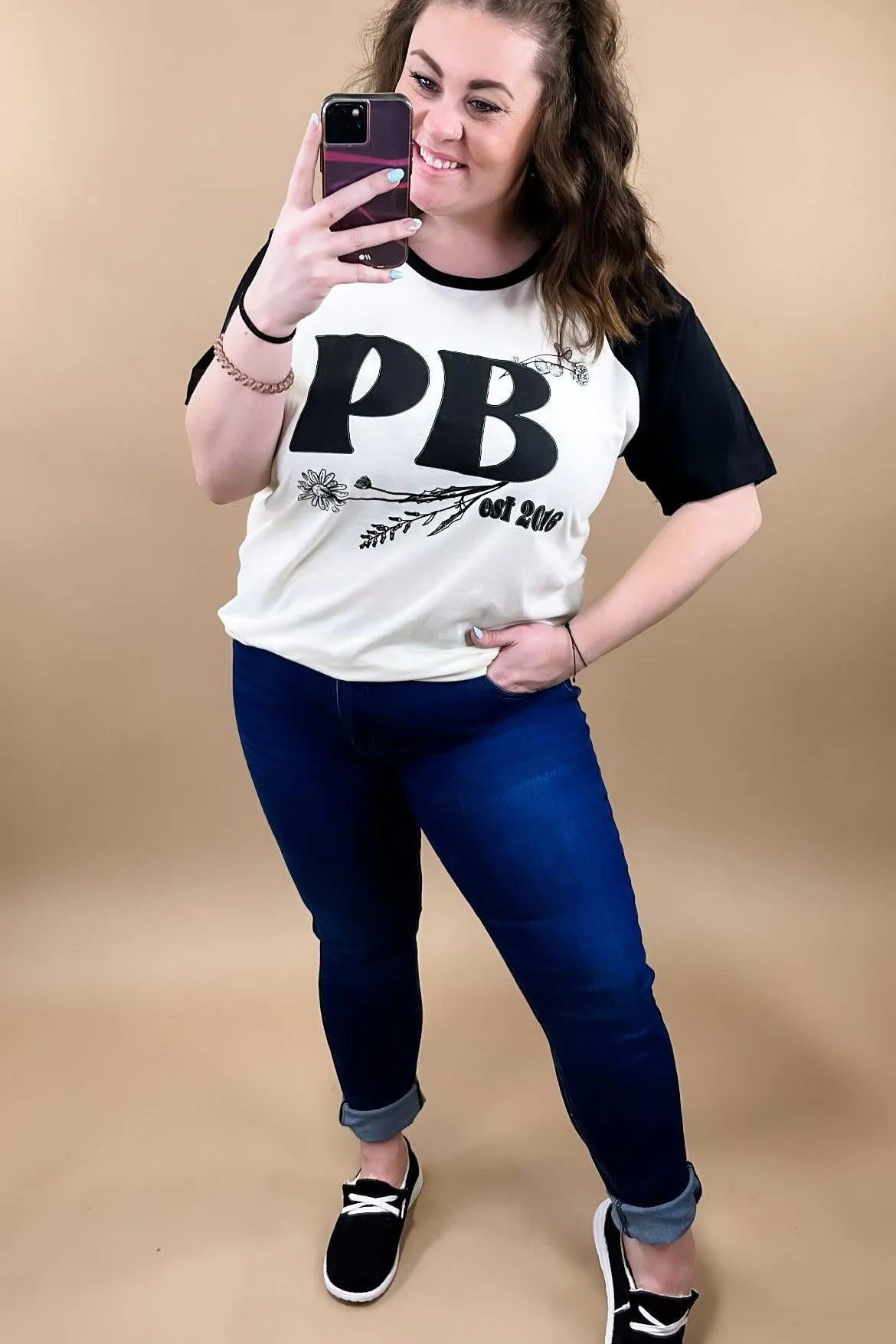 PB EST. 2016 Cream & Black Tee