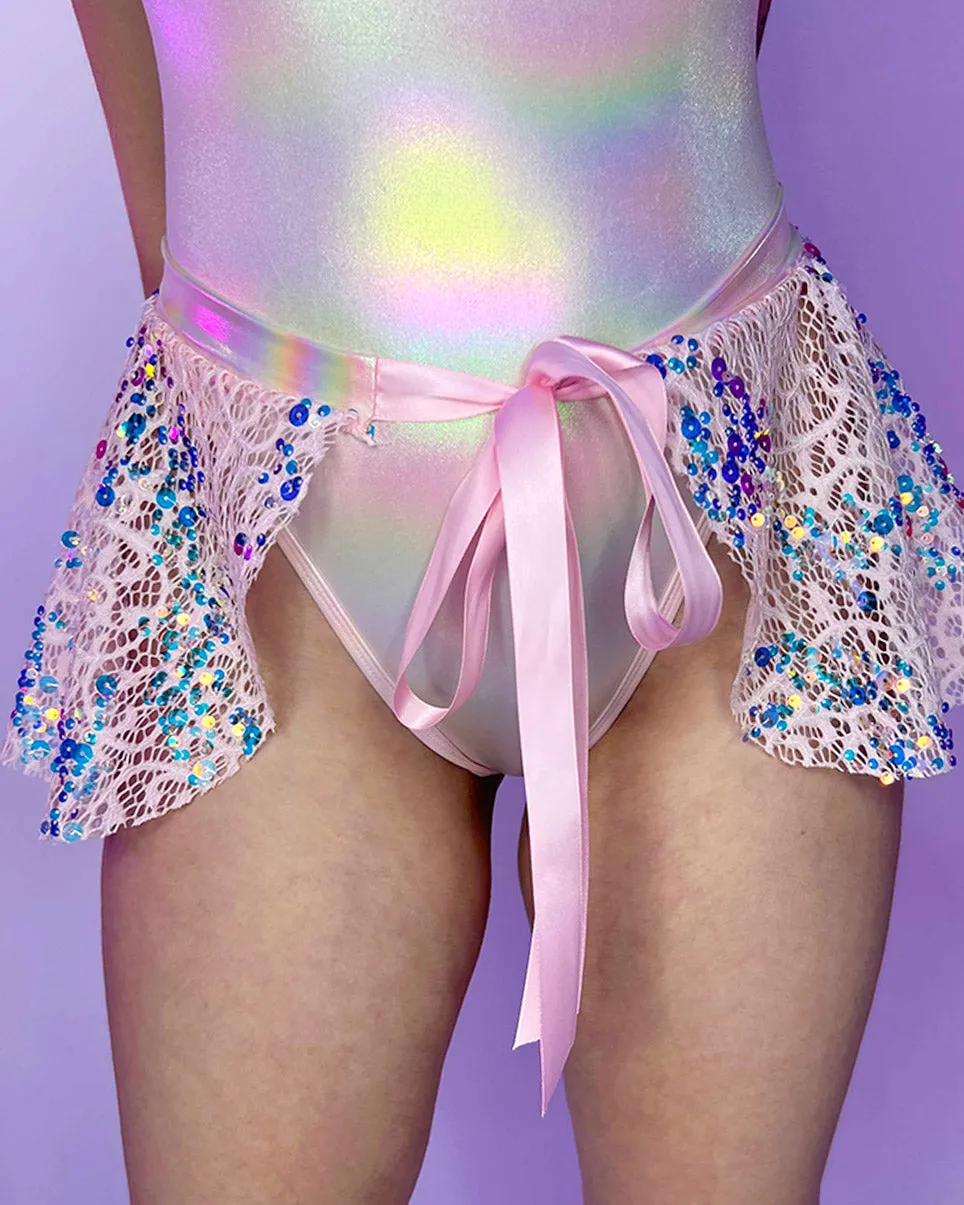 Pink Blush Sequin Net Tie Skirt