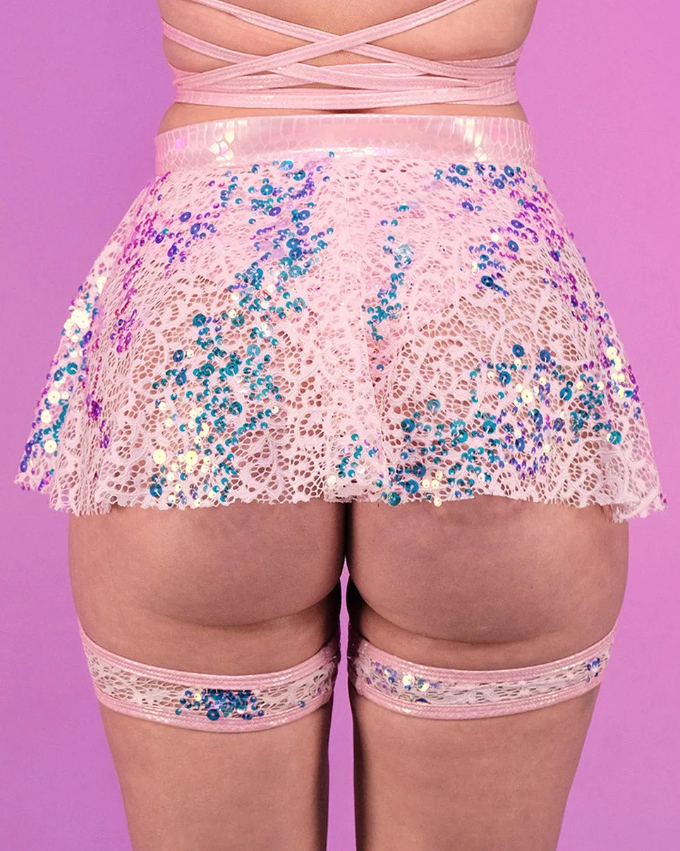 Pink Blush Sequin Net Tie Skirt