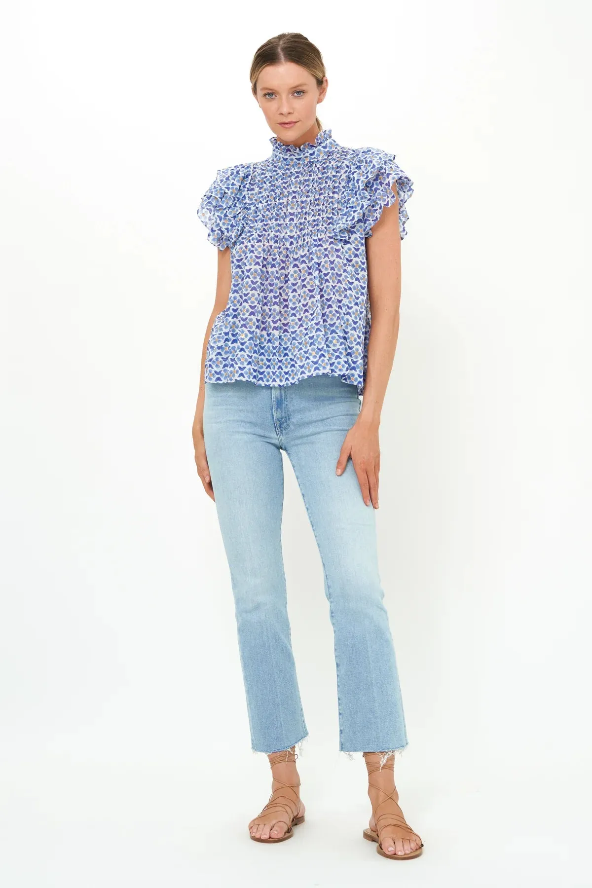 Pintuck Ruffle Top - Veranda Blue