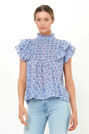 Pintuck Ruffle Top - Veranda Blue