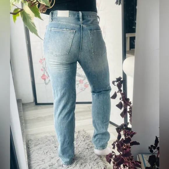 Pistola Jeans Wide Leg Boyfriend Style Cotton Blue Sz 27 Boyfriend Distressed