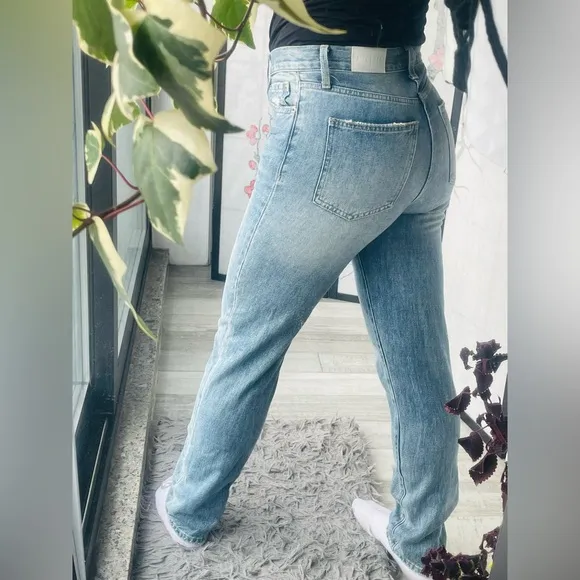 Pistola Jeans Wide Leg Boyfriend Style Cotton Blue Sz 27 Boyfriend Distressed