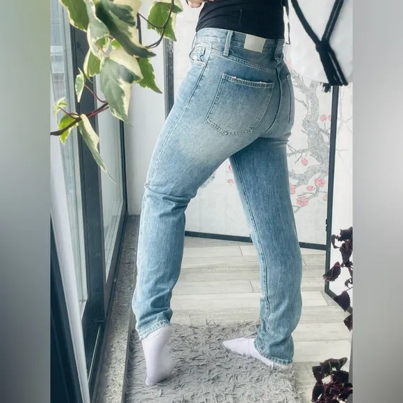 Pistola Jeans Wide Leg Boyfriend Style Cotton Blue Sz 27 Boyfriend Distressed
