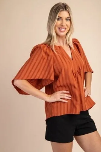 Placket Raglan Sleeve Stripe Top