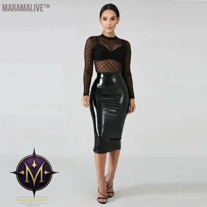 Plus Size 4XL 5XL Bodycon Midi Skirts Women PVC Patent Leather Back Zip Club Skirt PU Business Classic Clothing NEW Custom