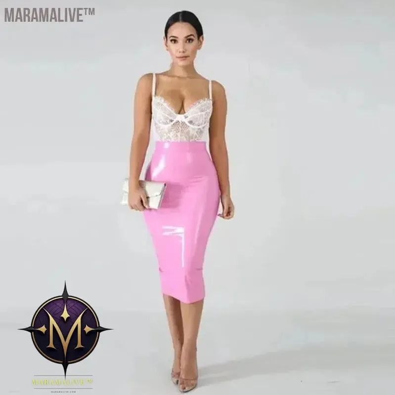 Plus Size 4XL 5XL Bodycon Midi Skirts Women PVC Patent Leather Back Zip Club Skirt PU Business Classic Clothing NEW Custom