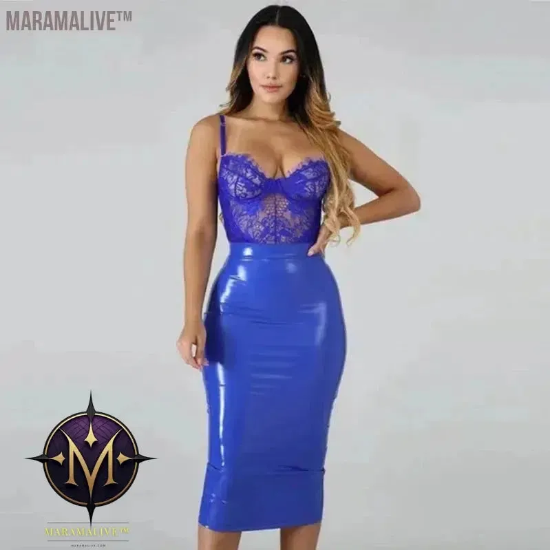 Plus Size 4XL 5XL Bodycon Midi Skirts Women PVC Patent Leather Back Zip Club Skirt PU Business Classic Clothing NEW Custom