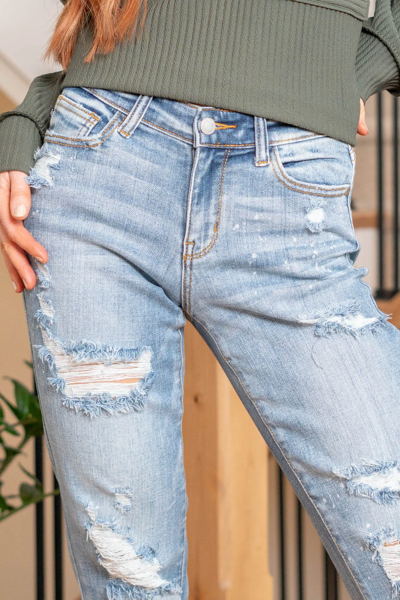 Plus Size Monroe Mid Rise Ripped Boyfriend Mom Jeans