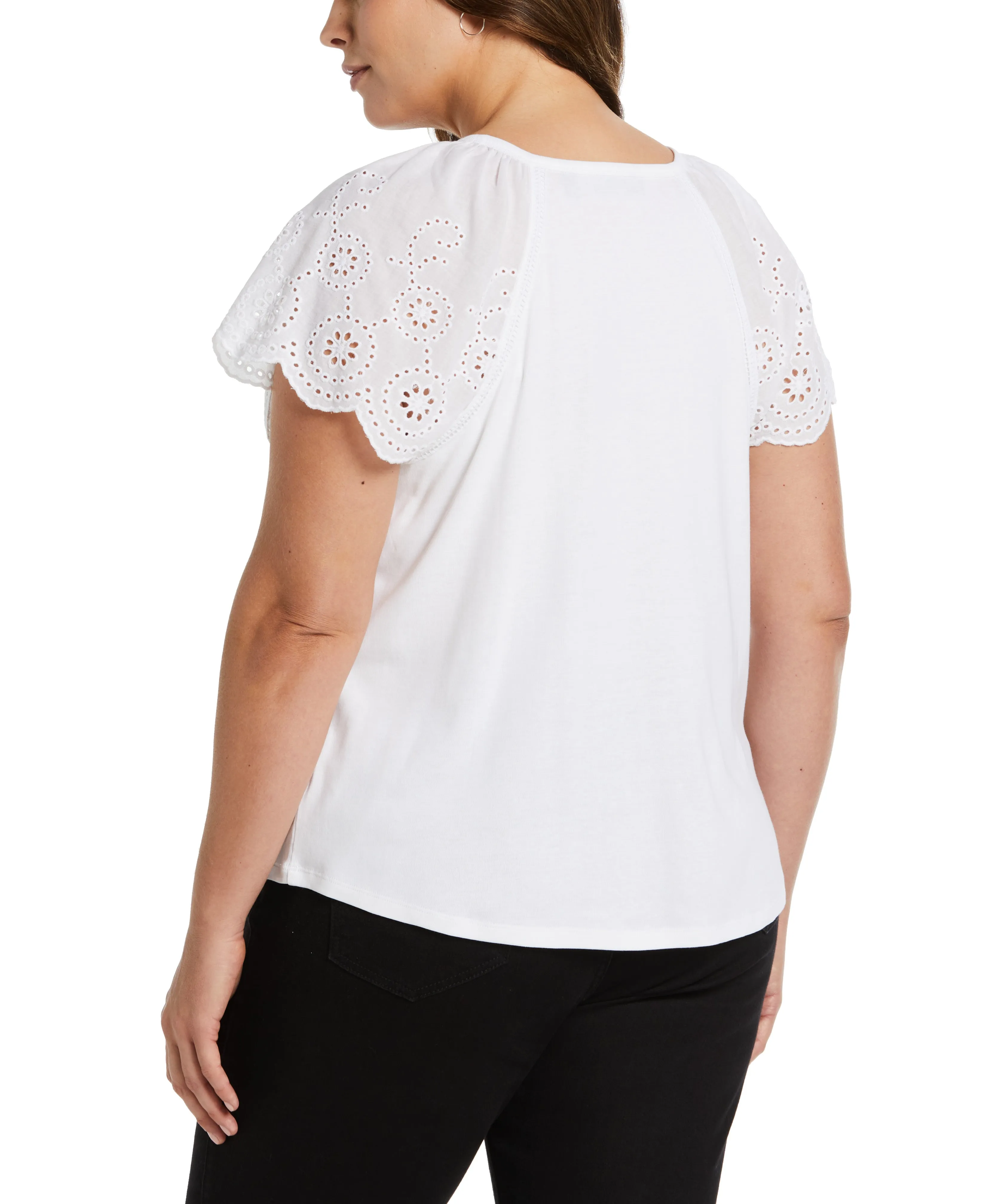 Plus Size Rib Knit Eyelet Sleeve Tee