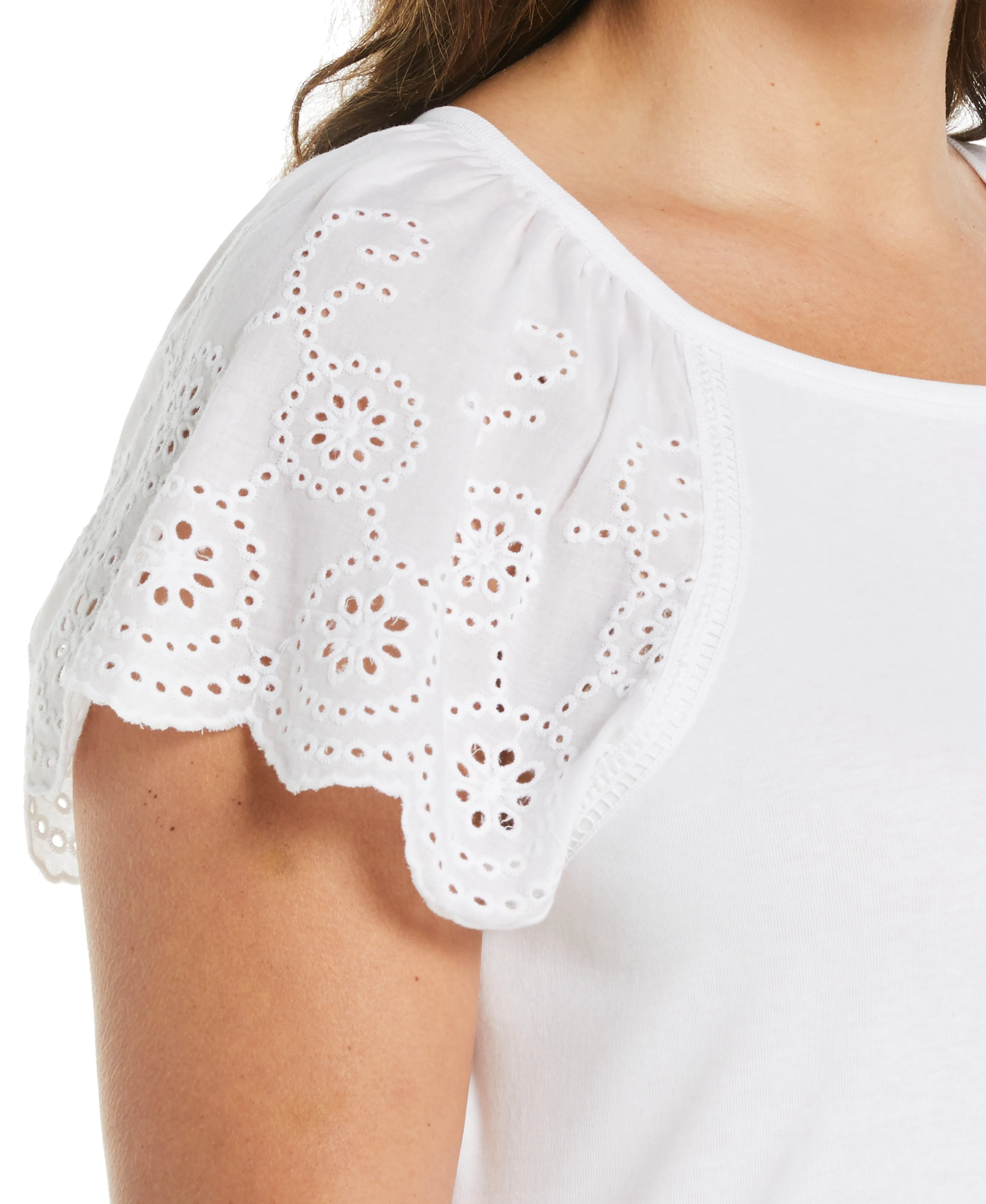 Plus Size Rib Knit Eyelet Sleeve Tee