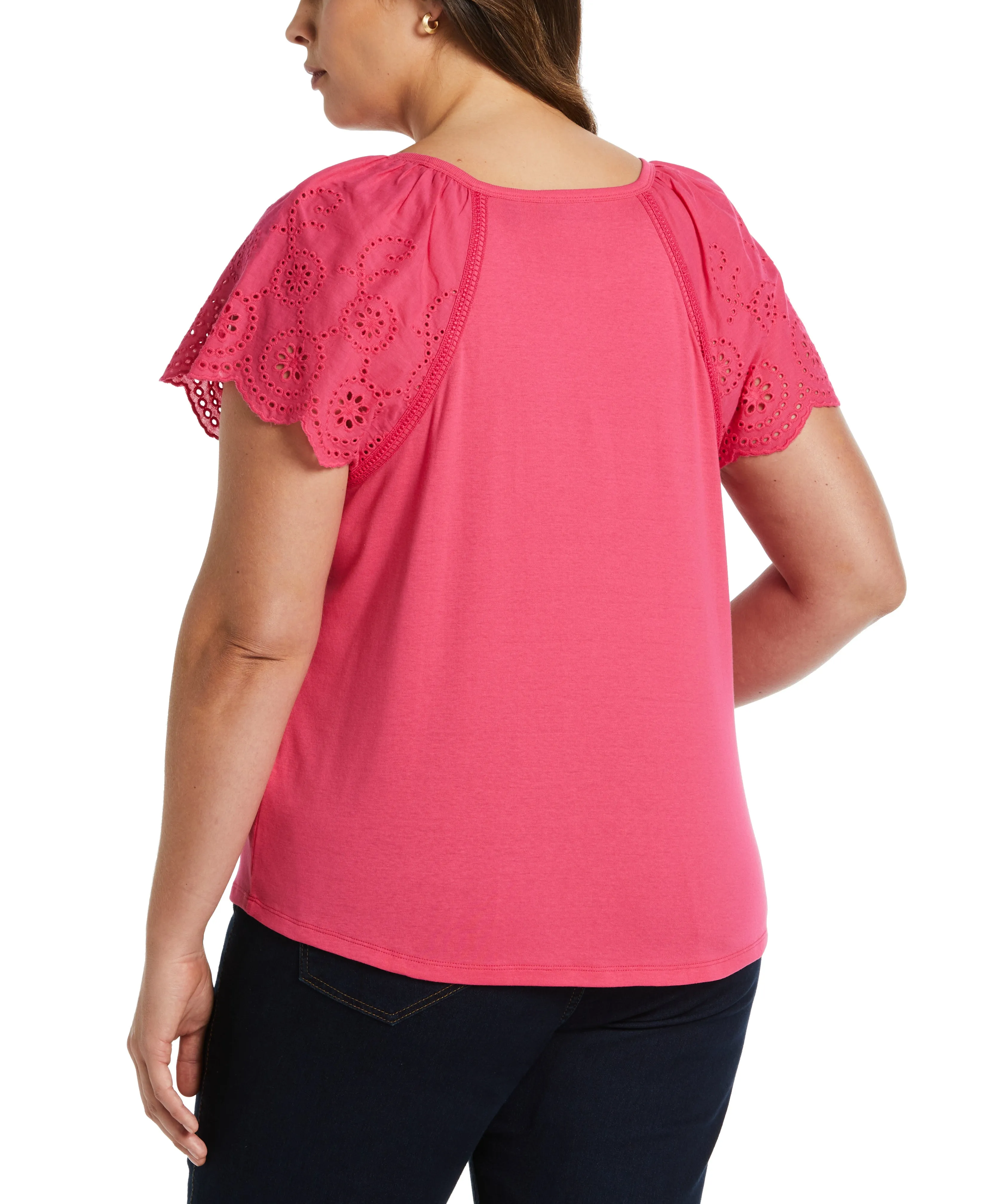 Plus Size Rib Knit Eyelet Sleeve Tee