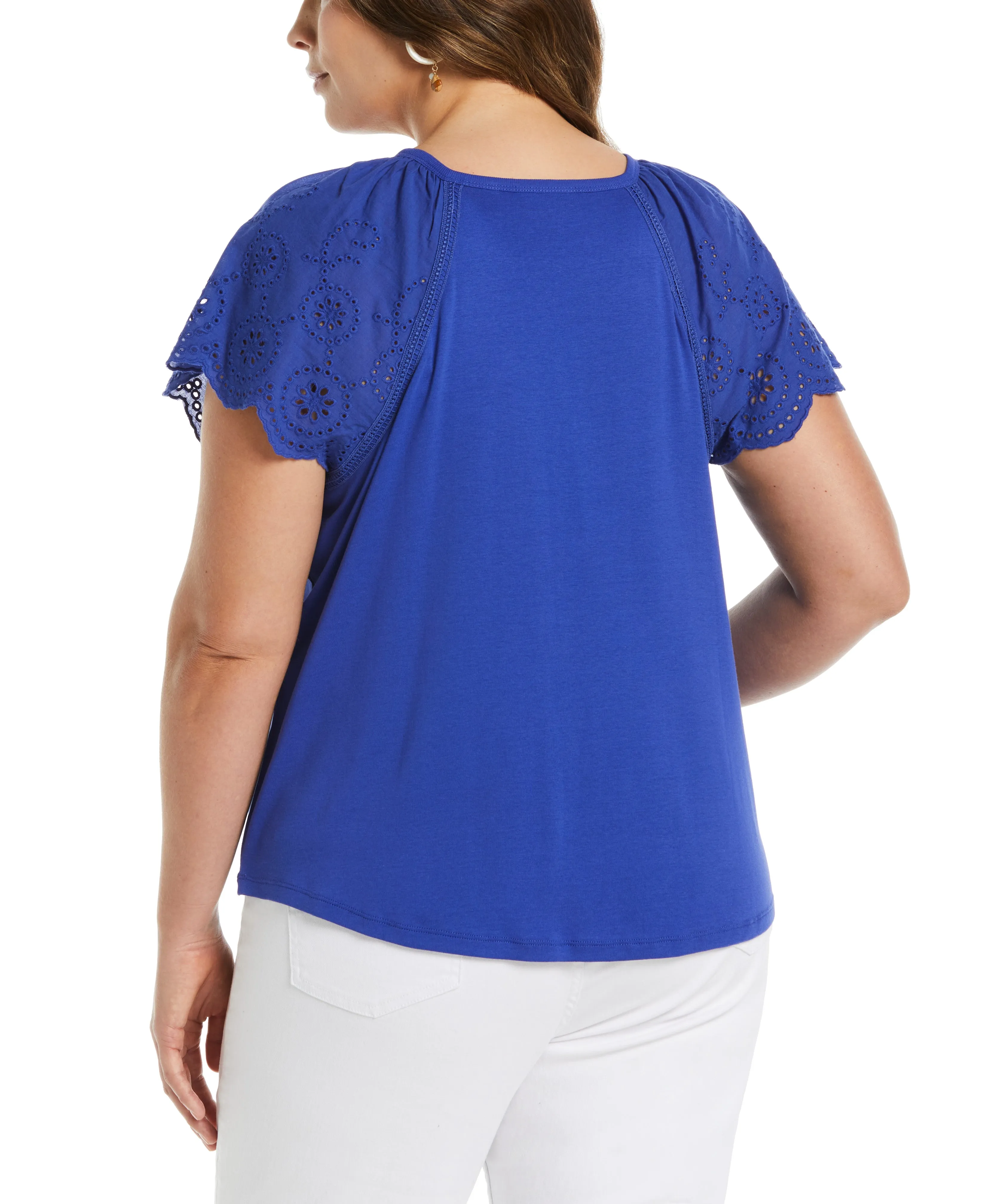 Plus Size Rib Knit Eyelet Sleeve Tee