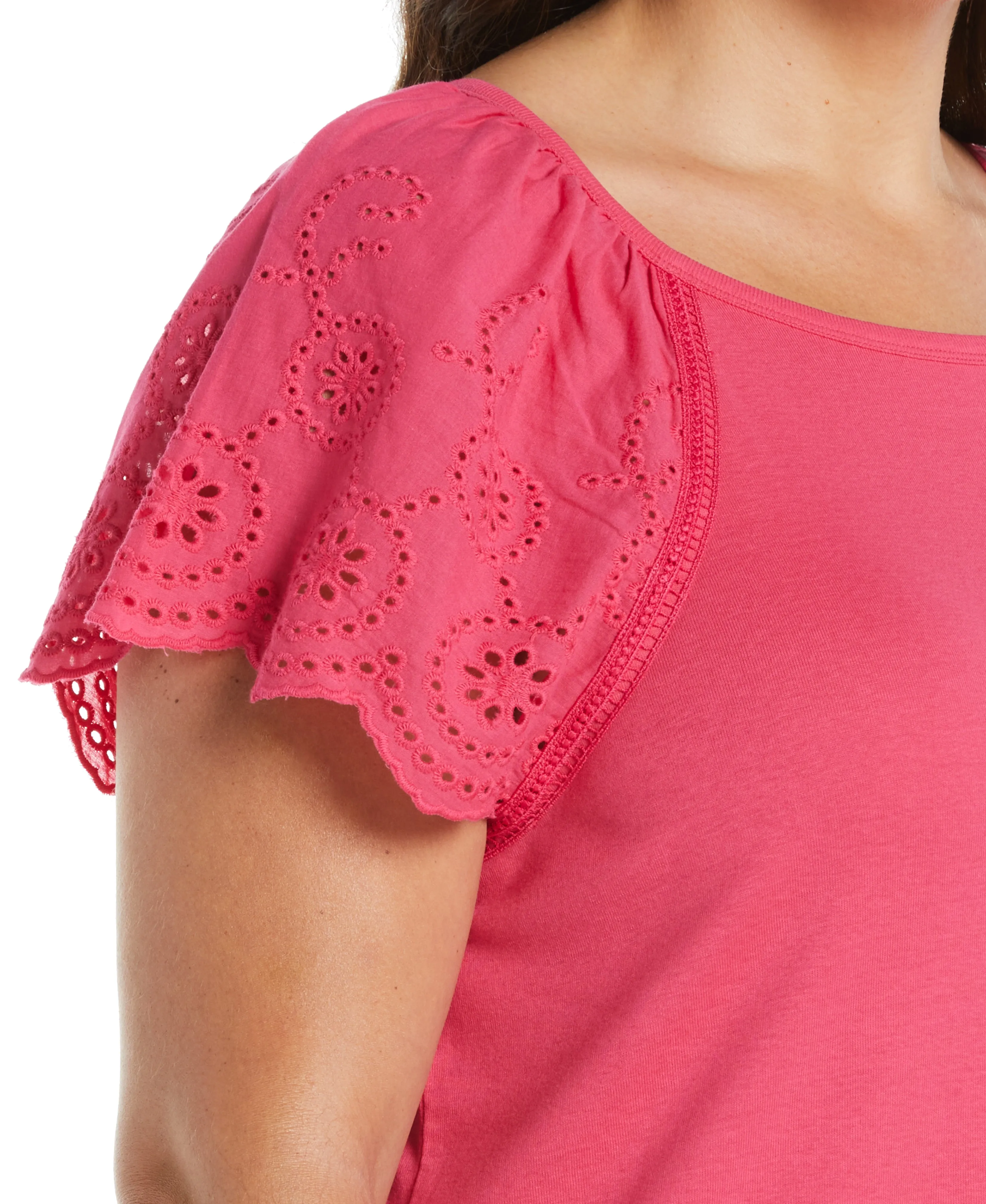 Plus Size Rib Knit Eyelet Sleeve Tee