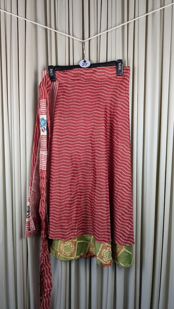 Plus Up-Cycled Sari Reversible Tea Length Wrap Skirt