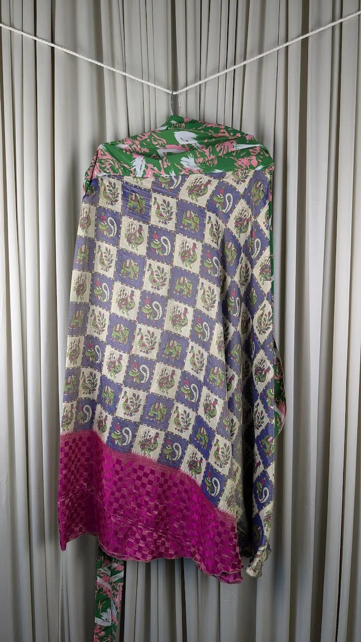 Plus Up-Cycled Sari Reversible Tea Length Wrap Skirt