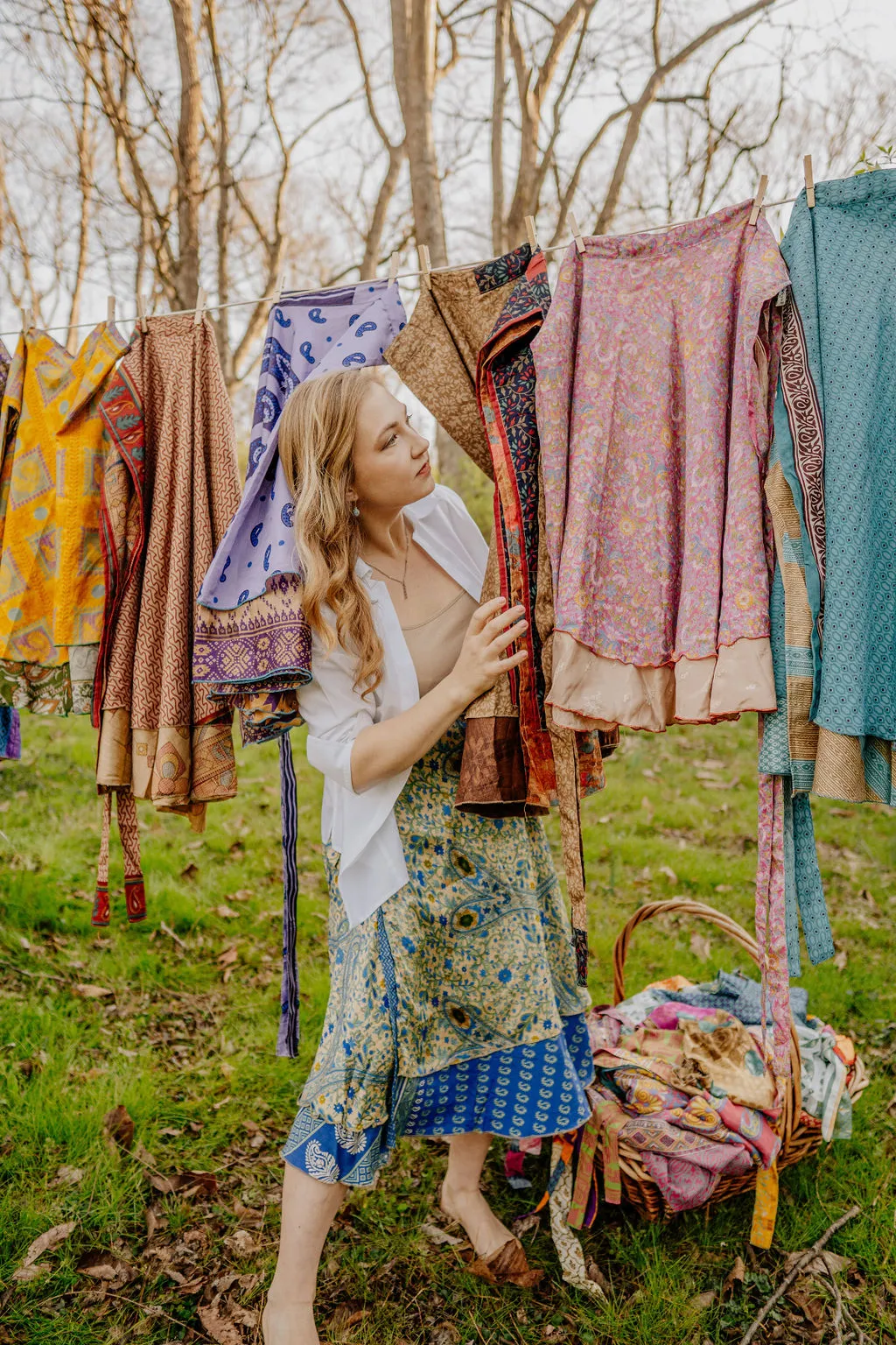 Plus/Maxi Length Up-Cycled Reversible Sari Wrap Skirt #73