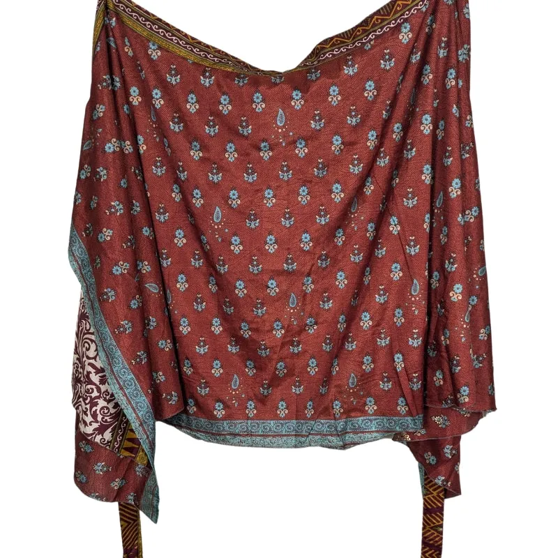 Plus/Tea Length Up-Cycled Reversible Sari Wrap Skirt #85