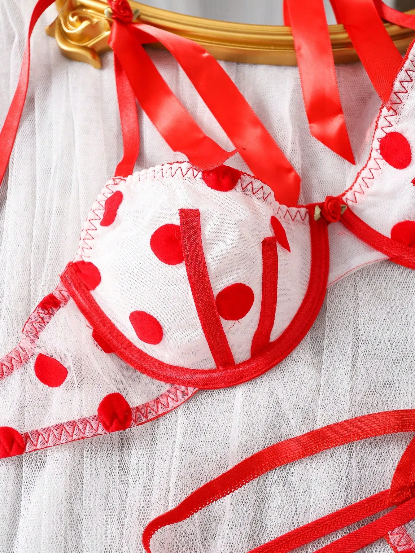 Polka Dot Mesh Lingerie Set