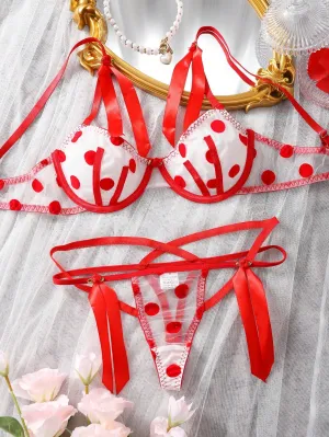 Polka Dot Mesh Lingerie Set