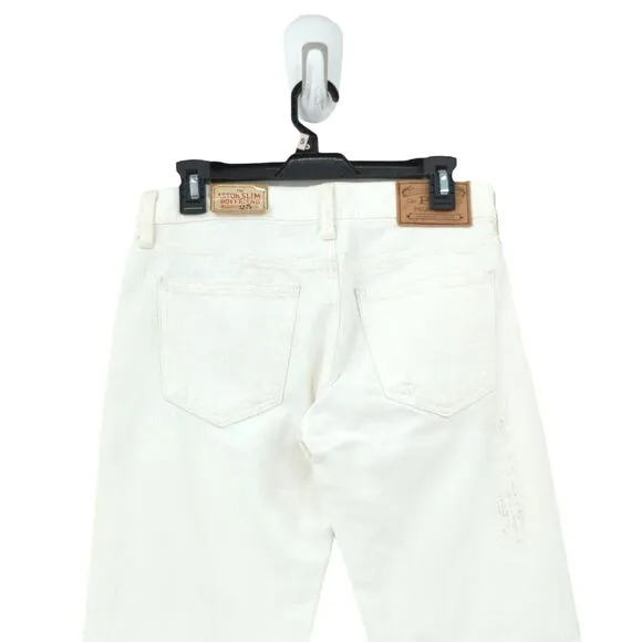 Polo Ralph Lauren Women 25 Astor White Slim Boyfriend Jeans Distressed NEW FLAW