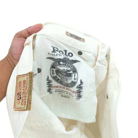 Polo Ralph Lauren Women 25 Astor White Slim Boyfriend Jeans Distressed NEW FLAW