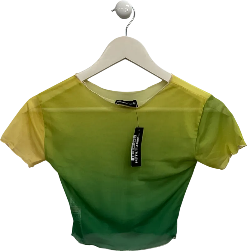 PrettyLittleThing Green Ombré Mesh Top UK 8